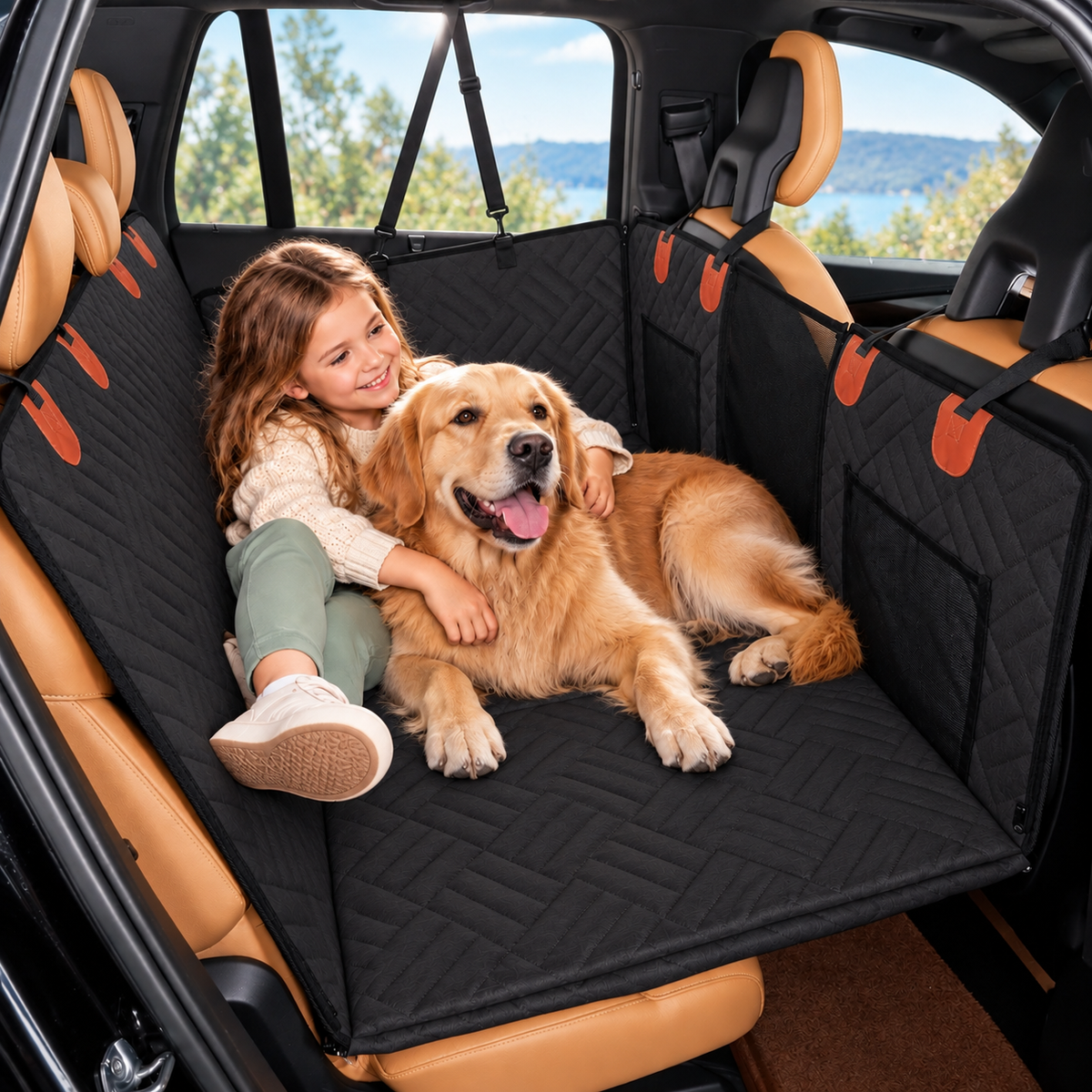 Large Dog Back Seat Extender – Hard Bottom Car Hammock & Seat Protector