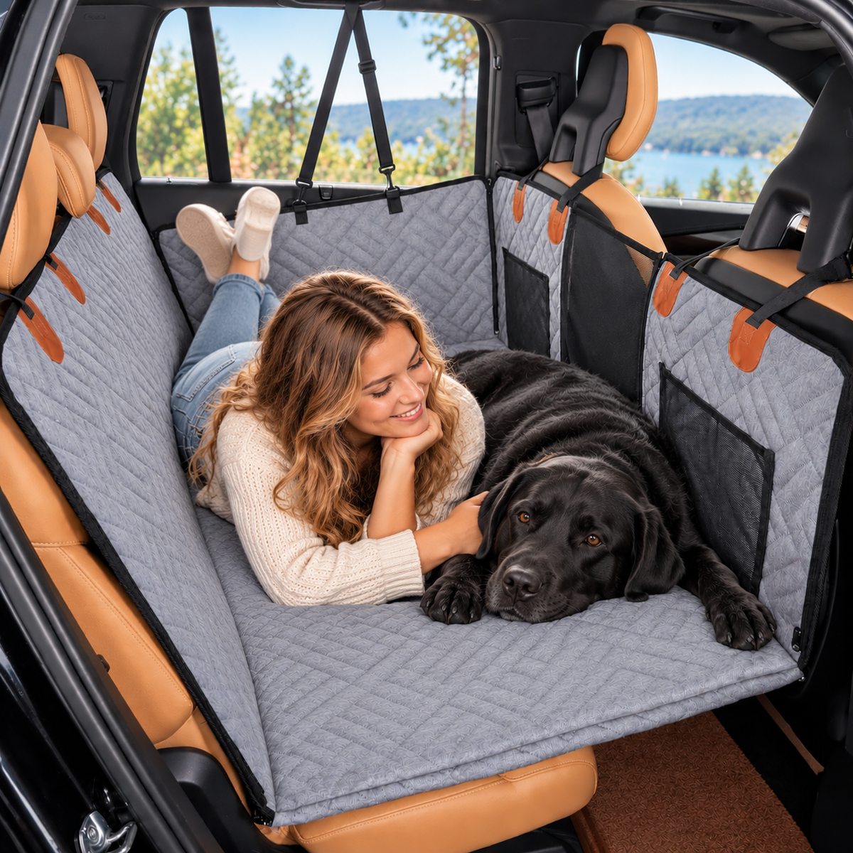 Large Dog Back Seat Extender – Hard Bottom Car Hammock & Seat Protector