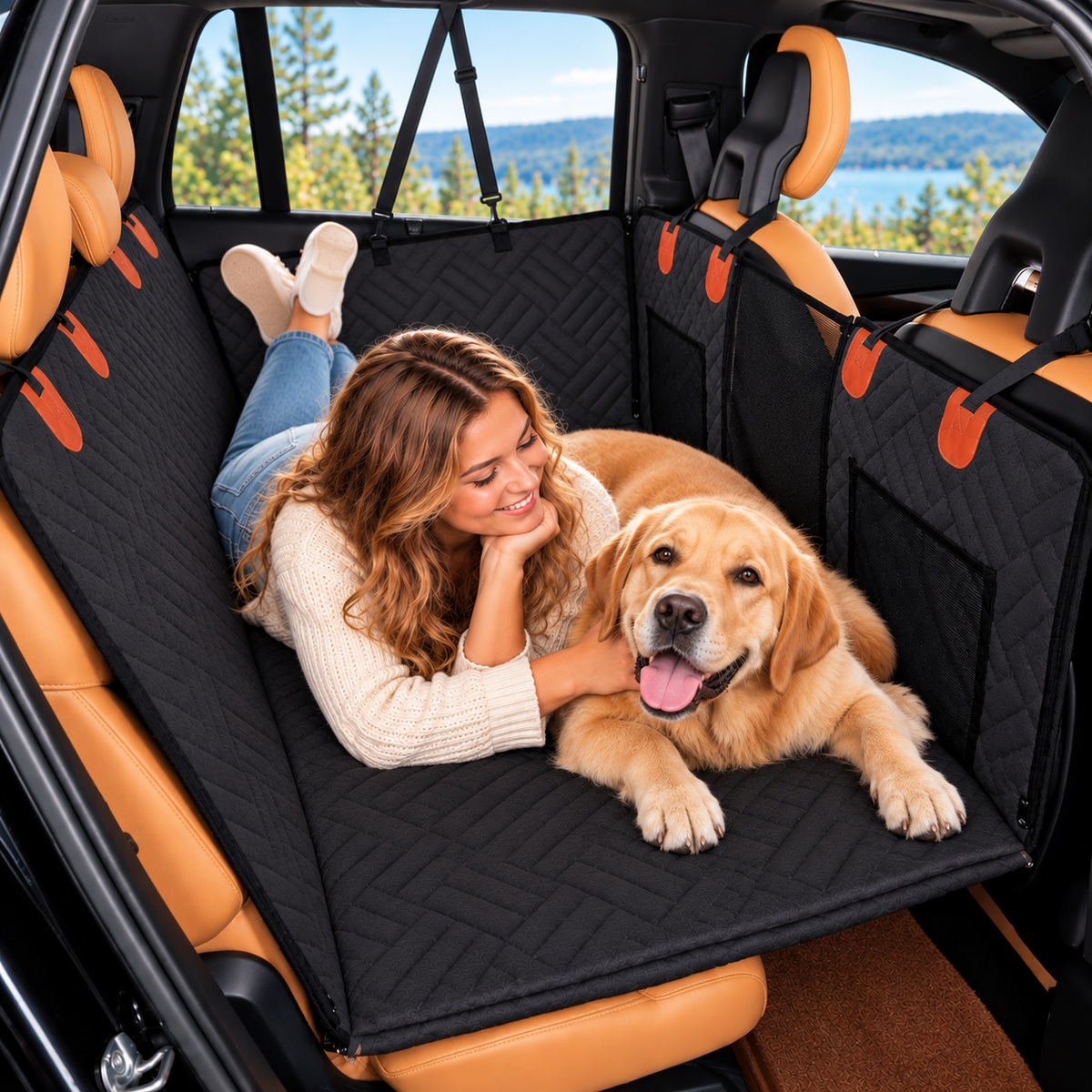 Large Dog Back Seat Extender – Hard Bottom Car Hammock & Seat Protector