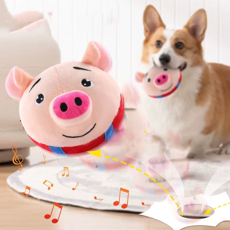 Wholesale USB Charge Pet Jumping Ball Electric Plush Toy Musical Bouncing Ball Plush Dog Squeaky Toy Vibration Ball